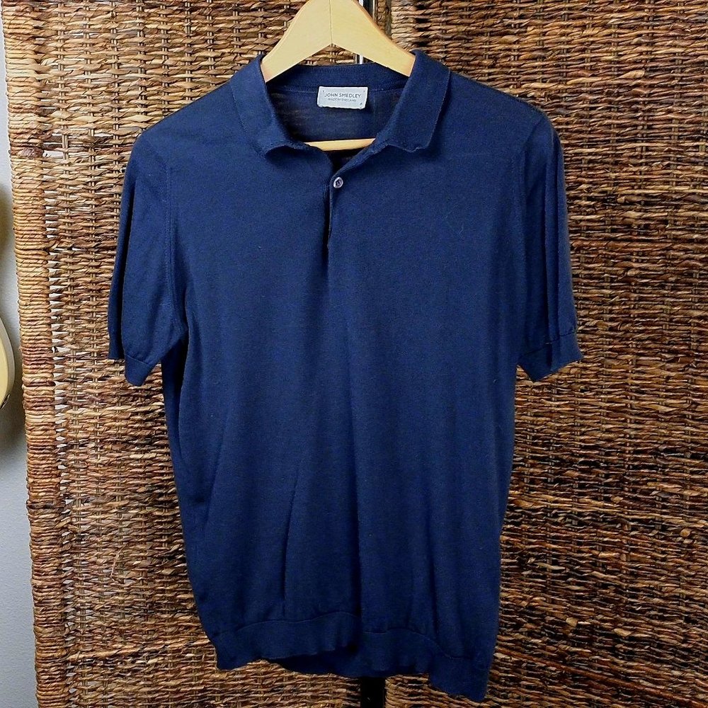 John Smedley 100% Merino Wool Button Up Polo Shirt Purple Men’s Size Medium